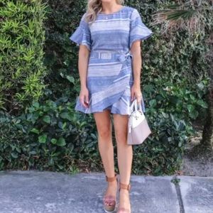 NWT Express Striped Denim-Color Linen Wrap Dress